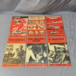 1940s Little Wonder Books Lot Of 6 Firemen Bakery Animal Families Vintage Kids